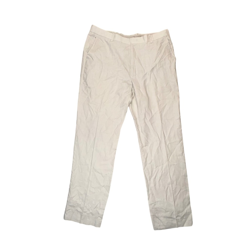 INC International Concepts Mens Cream Linen Ramie Blend Straight Leg Pants 34x34